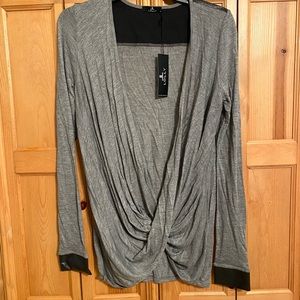 Lolly Boutique Gray & Black Criss Cross Open Drape Front Top Sz XS NWT